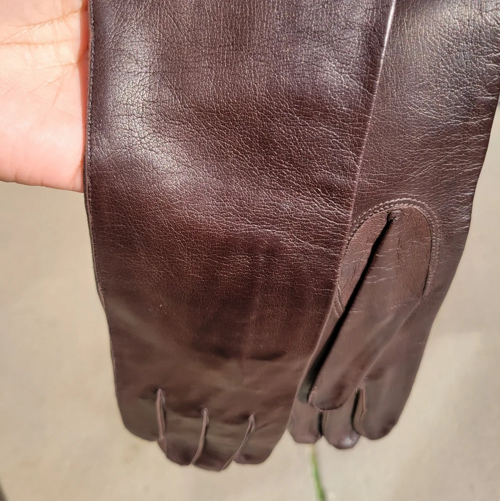 Vintage Fownes Chocolate Brown  Long Leather Gloves Made In Italy Size 6.5